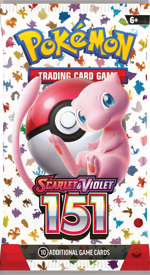 Pokemon 151 booster pack packaging on a white background
