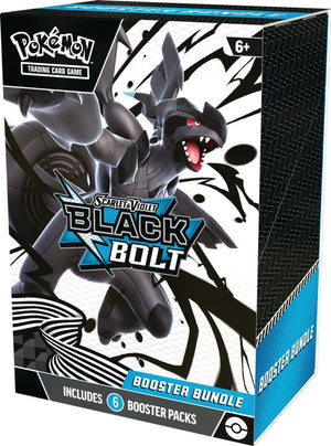 Pokémon Scarlet & Violet Black Bolt Booster Bundle packaging featuring booster packs and themed artwork.