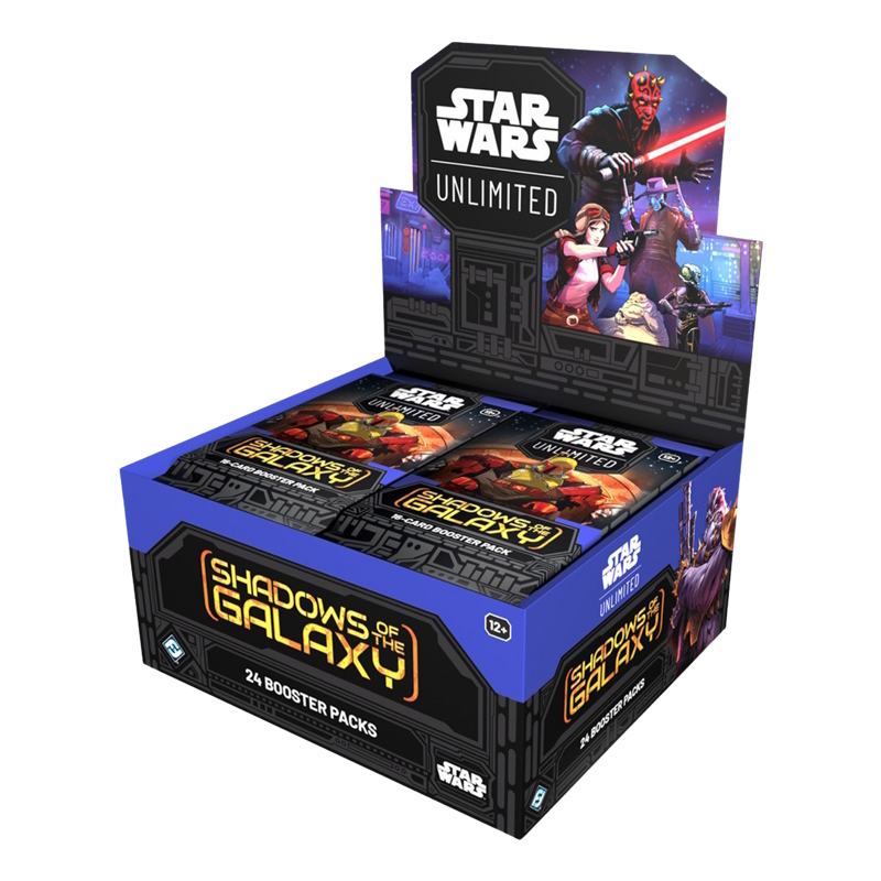 Star Wars trading card game box with 'Shadows of the Galaxy' theme on a white background