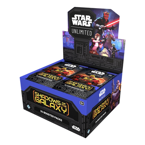 Star Wars trading card game box with 'Shadows of the Galaxy' theme on a white background