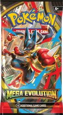 Pokémon trading card game pack featuring a Mega Evolution theme.