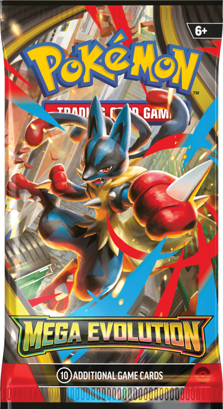 Pokémon trading card game pack featuring a Mega Evolution theme.
