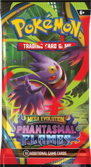 Pokemon Mega Evolution Phantasmal Flames booster packaging with colour character artwork on a white background