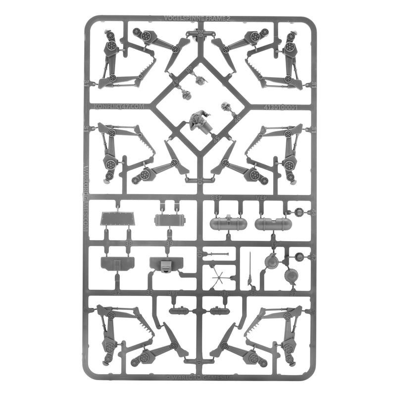 Plastic modeling kit with various parts on a white background