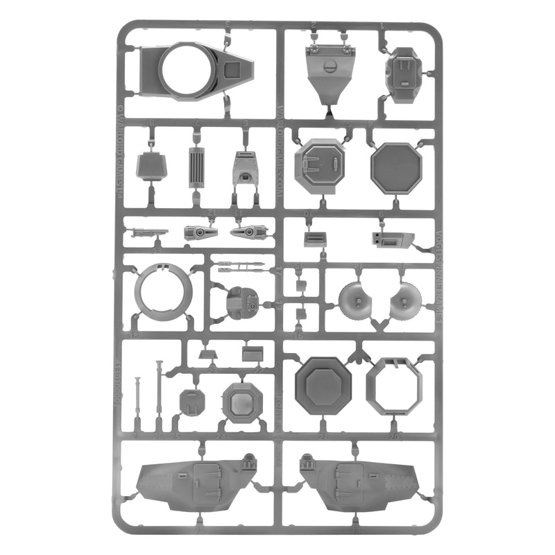 Plastic model kit parts on a white background