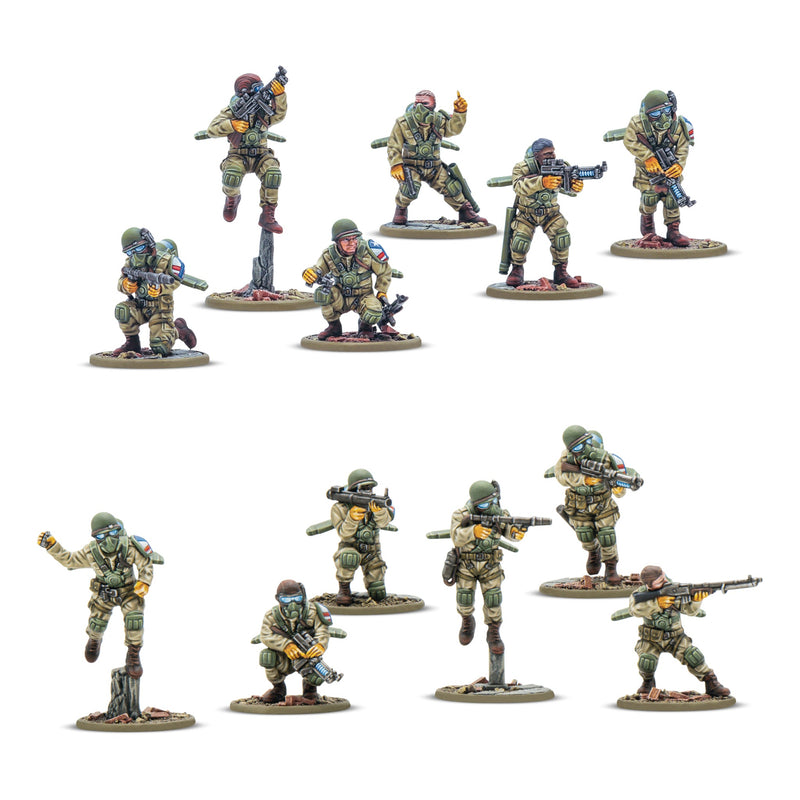 Set of toy soldiers in various poses on a white background
