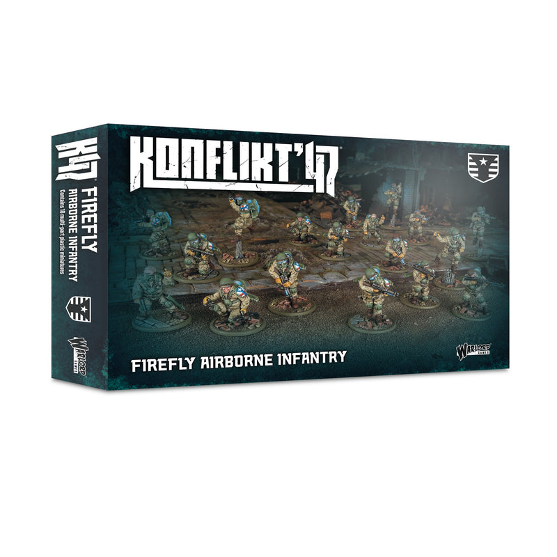 Konflikt'47 Firefly Airborne Infantry game box with miniature figures on a white background