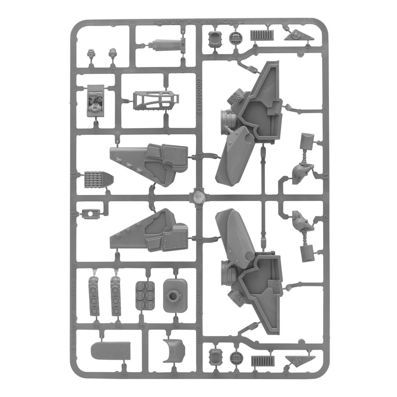 Gray plastic model kit parts on a white background