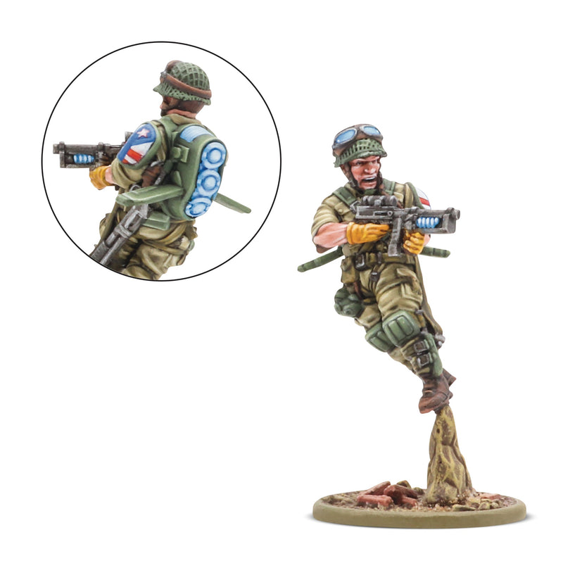 Toy soldier figure with detailed uniform and weapons on a white background