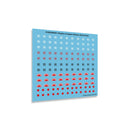 Sheet of decals with various symbols on a blue background
