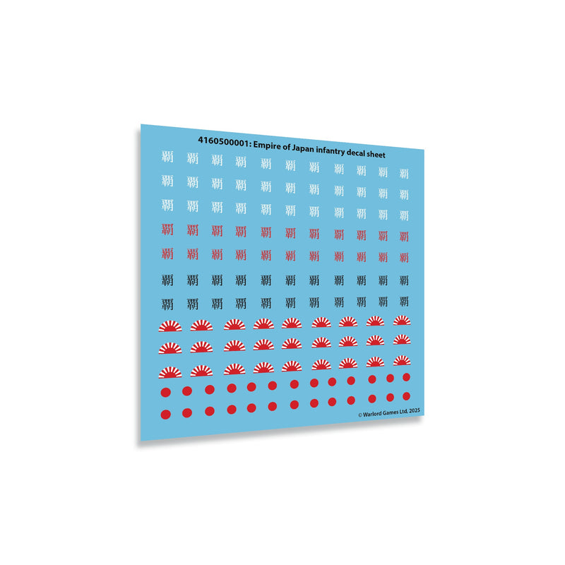Sheet of decals with various symbols on a blue background