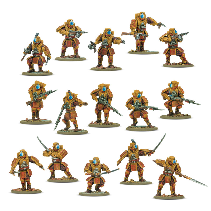 Set of miniature figures in a military or fantasy theme on a white background