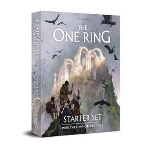Box for 'The One Ring Starter Set Over Hill and Under Hill' with fantasy design on a white background