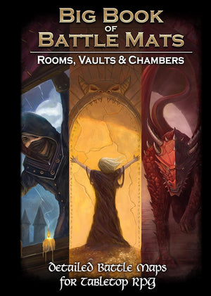 Cover of 'Big Book of Battle Mats: Rooms, Vaults & Chambers' with fantasy artwork and text.