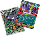 Two trading cards featuring a purple creature with a colorful background