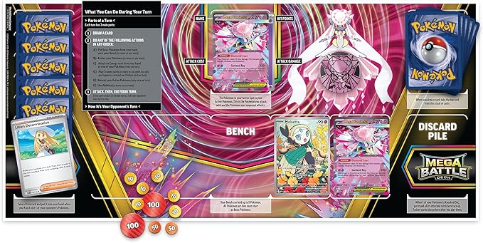 Pokémon trading card game set with cards and instructions on a white background