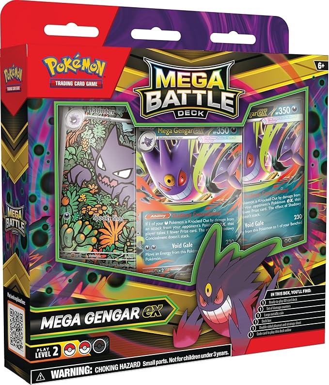 Pokémon Mega Battle Deck packaging with Mega Gengar EX on a colorful background