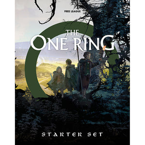Cover of 'The One Ring' starter set with characters in a forest setting.