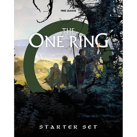 Cover of 'The One Ring' starter set with characters in a forest setting.