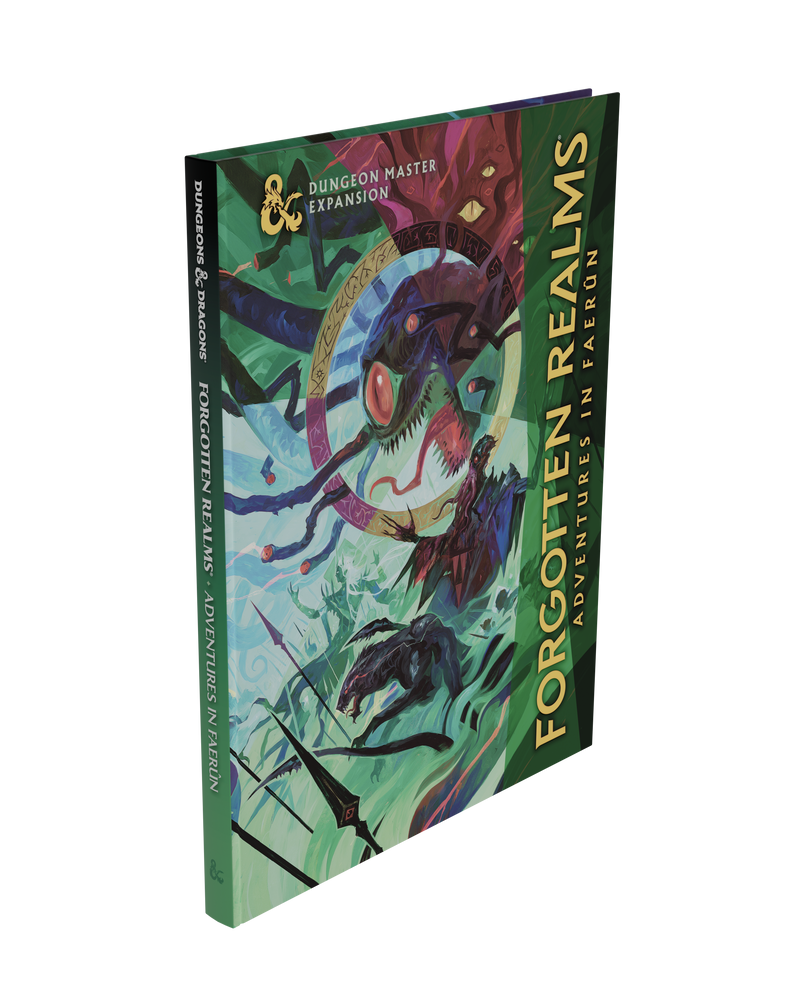 Dungeon Master's Guide expansion book titled 'Forgotten Realms: Adventures in Faerûn' on a white background