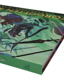 Book cover with a green and black design featuring a creature and text.