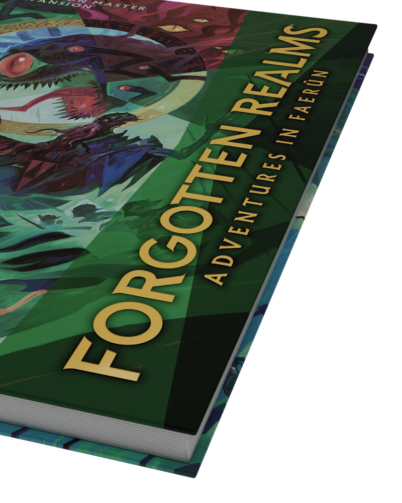 Book titled 'Forgotten Realms: Adventures in Faerén' with colorful cover design.