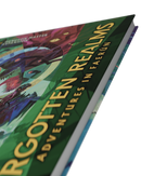 Book titled 'Forgotten Realms: Adventures in Faerun' with colorful cover design on a white background