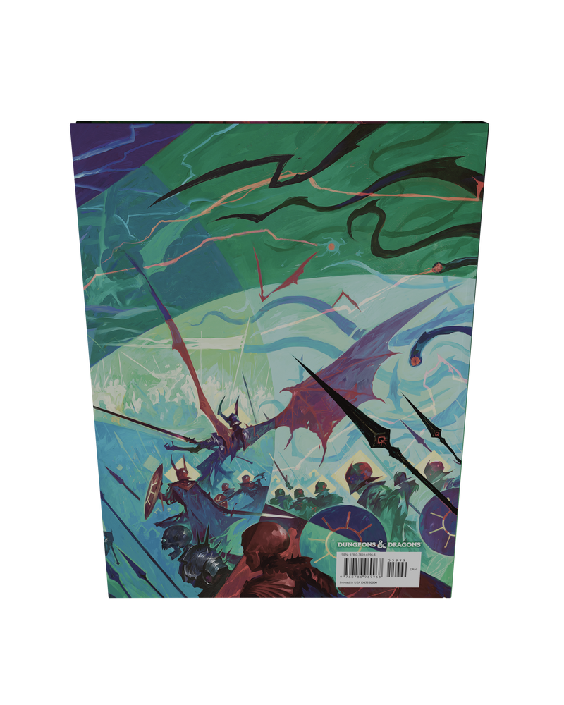Colorful book cover with fantasy design featuring dragons and warriors on a white background