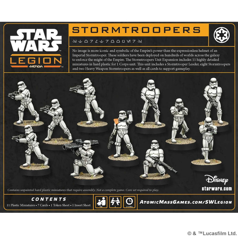 Star Wars Legion Stormtroopers miniatures set on a branded display card.