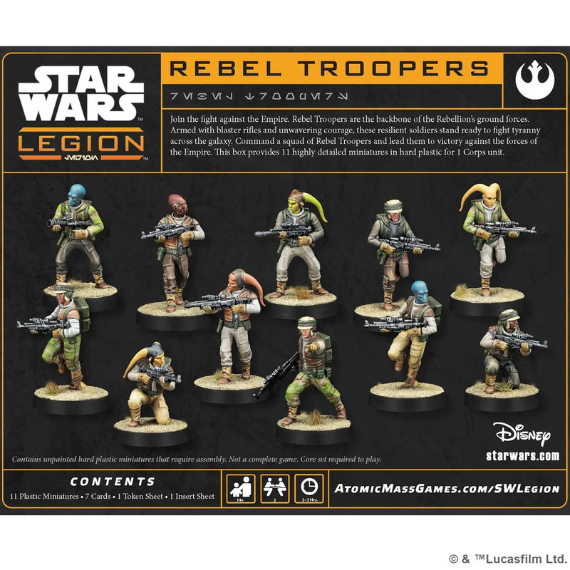 Star Wars Legion Rebel Troopers miniatures set on a branded display card.