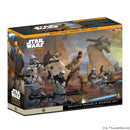 Star Wars Legion Galactic Republic Starter Set packaging with characters and vehicles on a desert landscape.