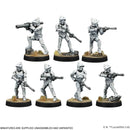 Clone Trooper miniatures, painted and assembled on a white background.