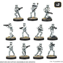 Clone Trooper miniatures, painted and assembled on a white background.