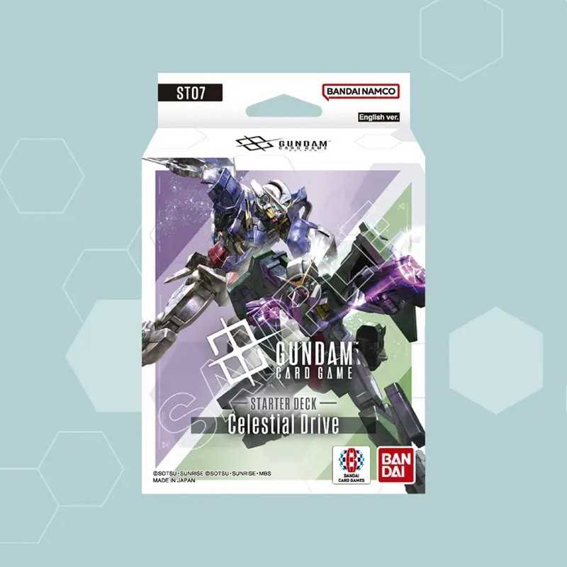 Packaging of the Celestial Drive Starter Deck for the Gundam Card Game.