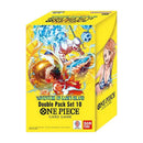 One Piece card game double pack set 10 packaging with colorful graphics on a yellow background