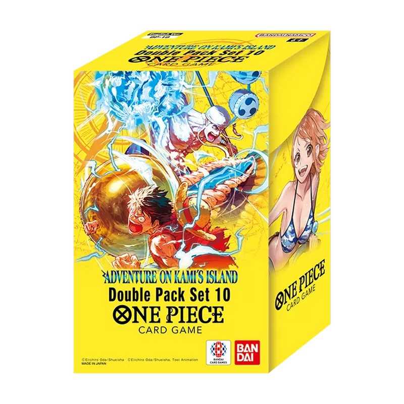 One Piece card game double pack set 10 packaging with colorful graphics on a yellow background