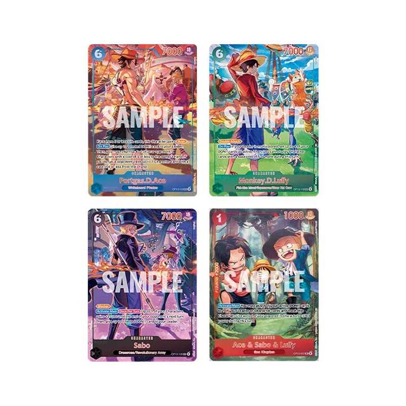 Four colorful trading cards featuring animated characters on a white background.