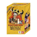 One Piece: The World's Strongest Warriors Double Pack Set 12 box set by Bandai, featuring colorful anime character artwork on a yellow-orange background.