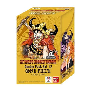 One Piece: The World's Strongest Warriors Double Pack Set 12 box set by Bandai, featuring colorful anime character artwork on a yellow-orange background.