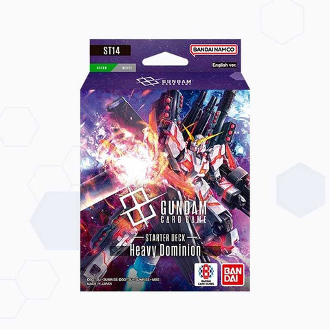 Gundam Card Game Heavy Dominion ST14 Starter Deck packaging featuring Gundam artwork.