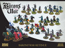 Collection of miniature figures from 'The Barons' War' on a white background
