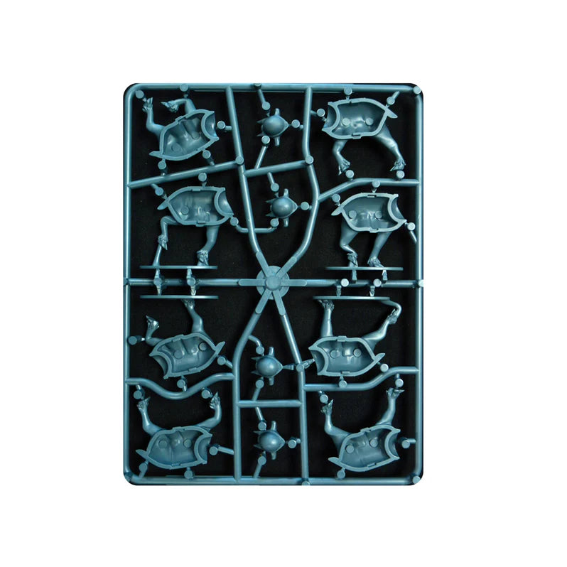 Blue plastic mold with turtle-shaped cavities on a white background