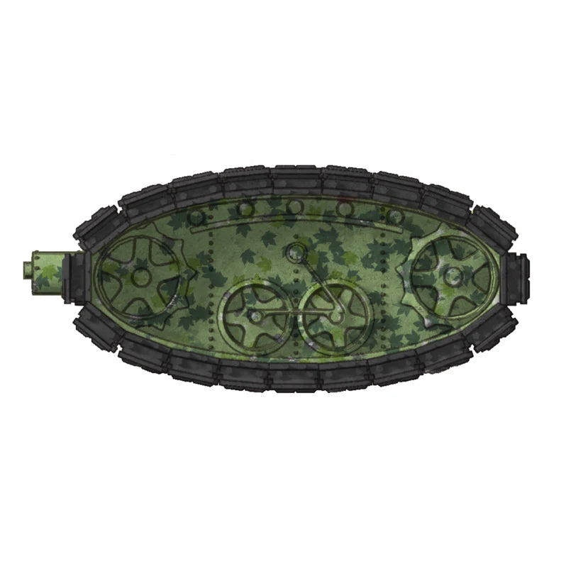 Tank with green camouflage pattern on a white background