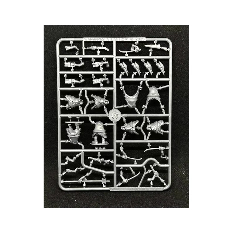 Set of small plastic figures on a black background