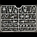 Plastic model kit parts on a black background