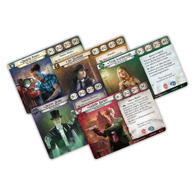 Set of character cards from a board game on a white background
