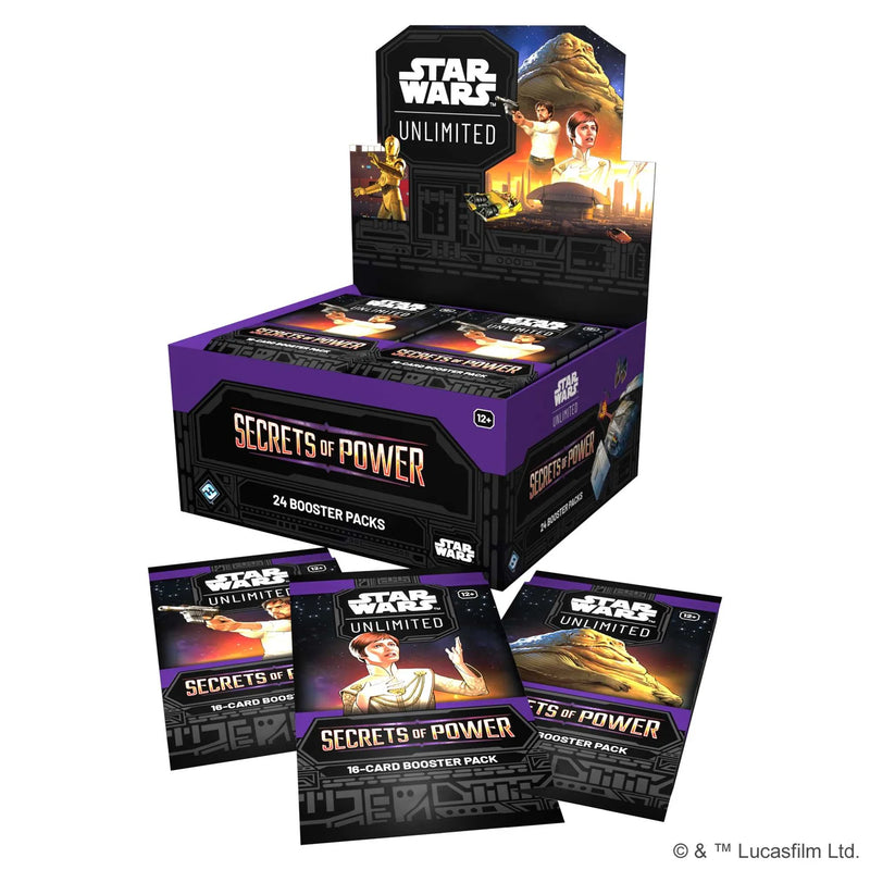 Star Wars Unlimited Secrets of Power trading card game packaging on a white background