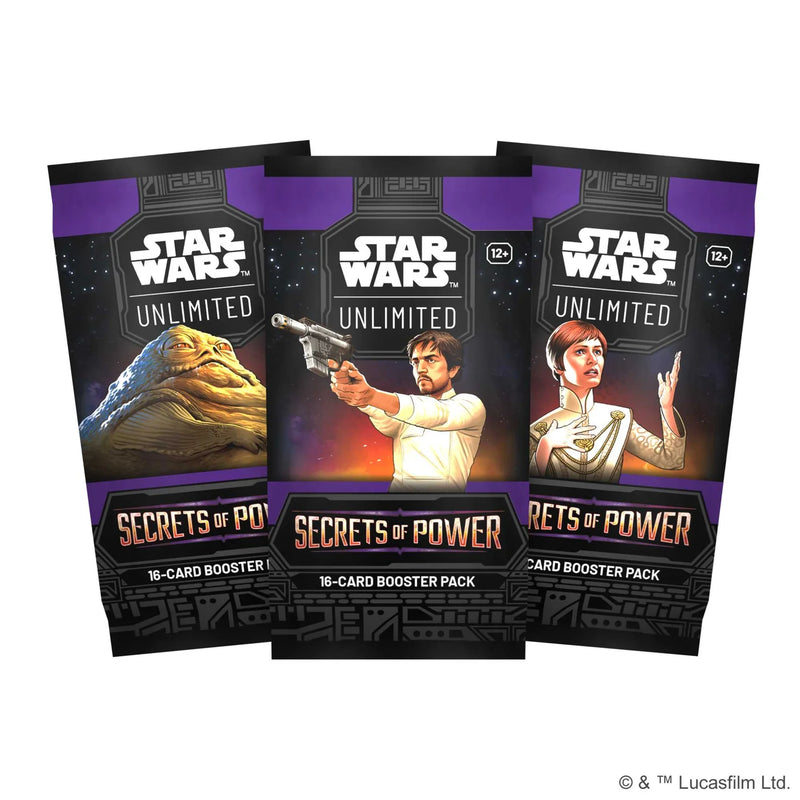 Three 'Star Wars: Unlimited' trading card game packs on a white background
