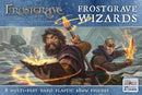 Frostgrave Wizards box set with two wizards holding books and torches against a snowy background.