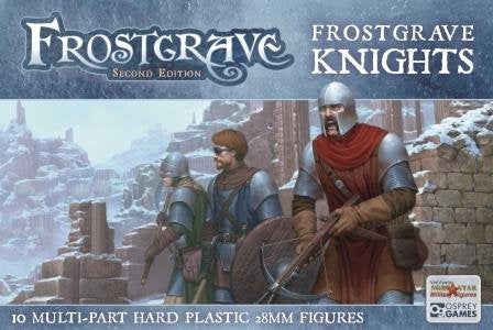 Frostgrave Knights game box with characters in armor in a snowy setting